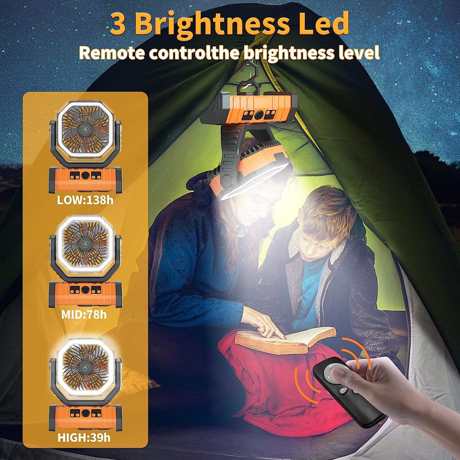20000 mAh Portable Outdoor Camping Fan Remote Control Camping Fan with Light Solar Charging Table Fan