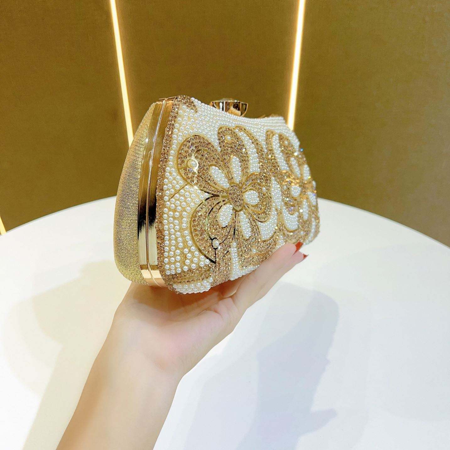 Amiqi MRY78 New Style Women's Party Wedding Handmade Crystal Diamond Rhinestone Clutch Evening Bag Dinner Beaded Clutch Bag