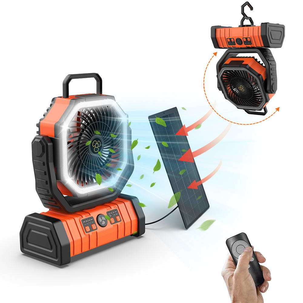 20000 mAh Portable Outdoor Camping Fan Remote Control Camping Fan with Light Solar Charging Table Fan