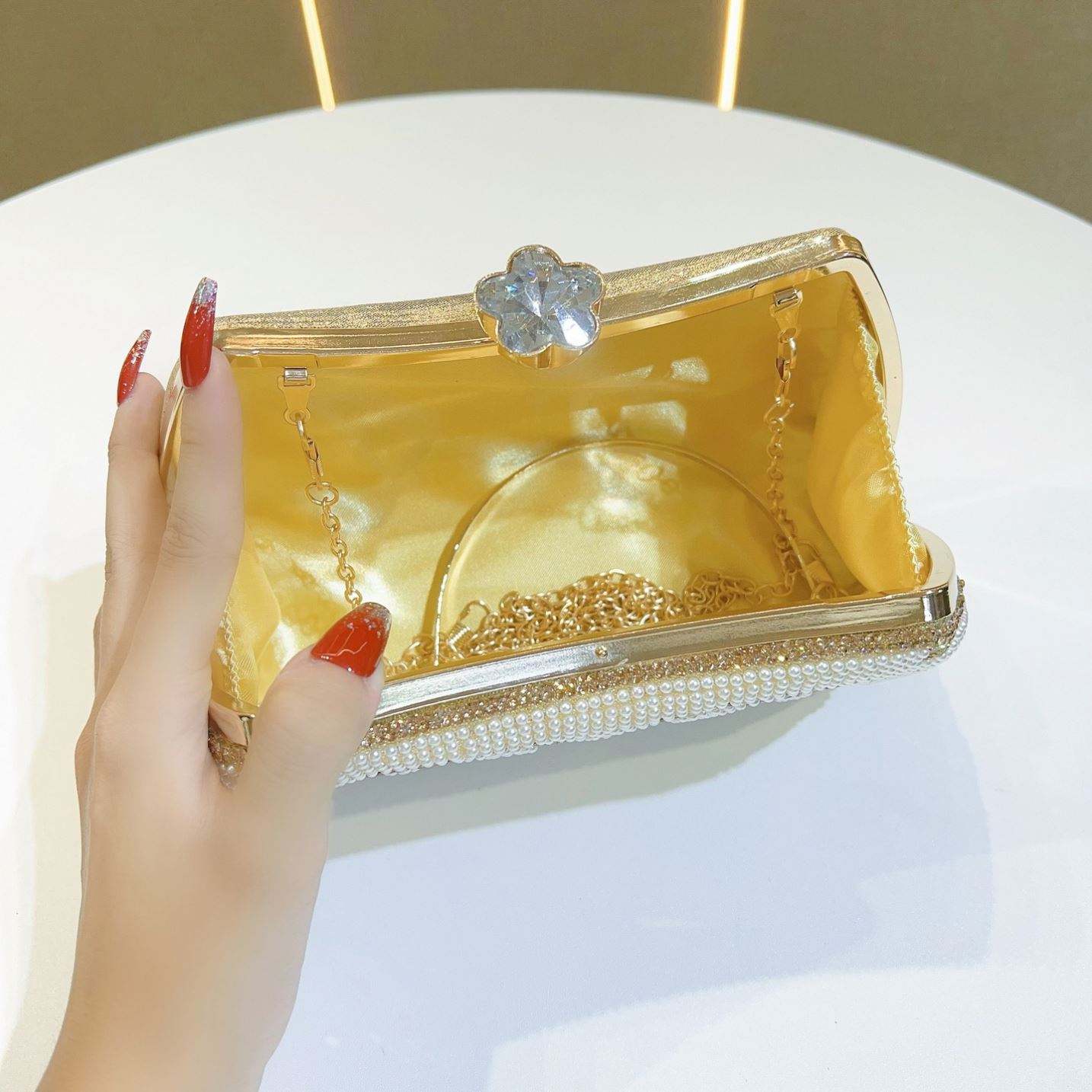 Amiqi MRY78 New Style Women's Party Wedding Handmade Crystal Diamond Rhinestone Clutch Evening Bag Dinner Beaded Clutch Bag