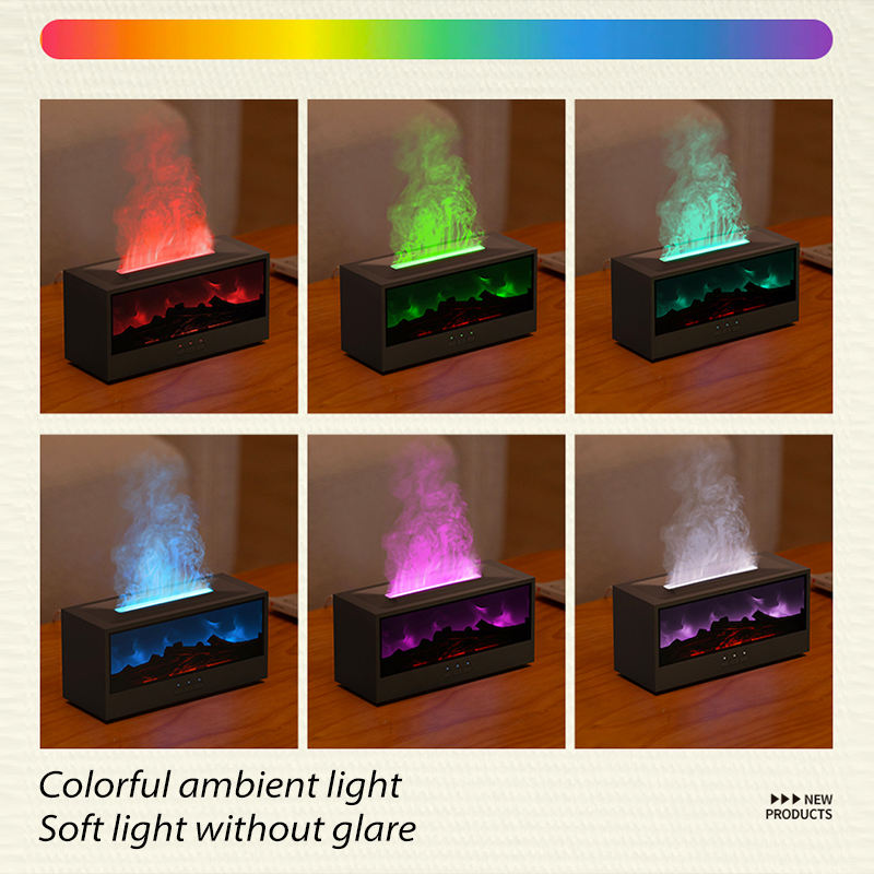 Aromatherapy Essential Oil Fireplace Diffuser Colored Flame Diffuser Bonfire Fireplace Humidifier with Remote Control for Home Office