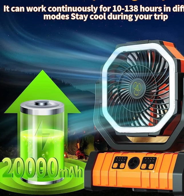 20000 mAh Portable Outdoor Camping Fan Remote Control Camping Fan with Light Solar Charging Table Fan