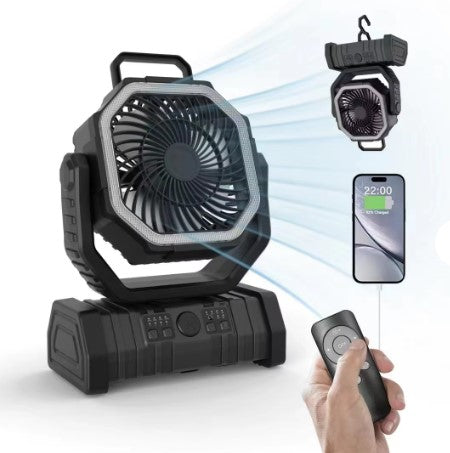 20000 mAh Portable Outdoor Camping Fan Remote Control Camping Fan with Light Solar Charging Table Fan