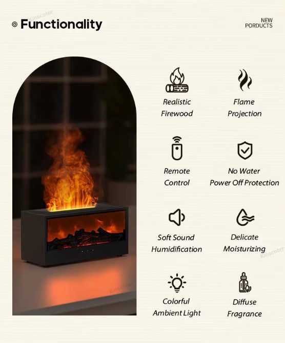 Aromatherapy Essential Oil Fireplace Diffuser Colored Flame Diffuser Bonfire Fireplace Humidifier with Remote Control for Home Office