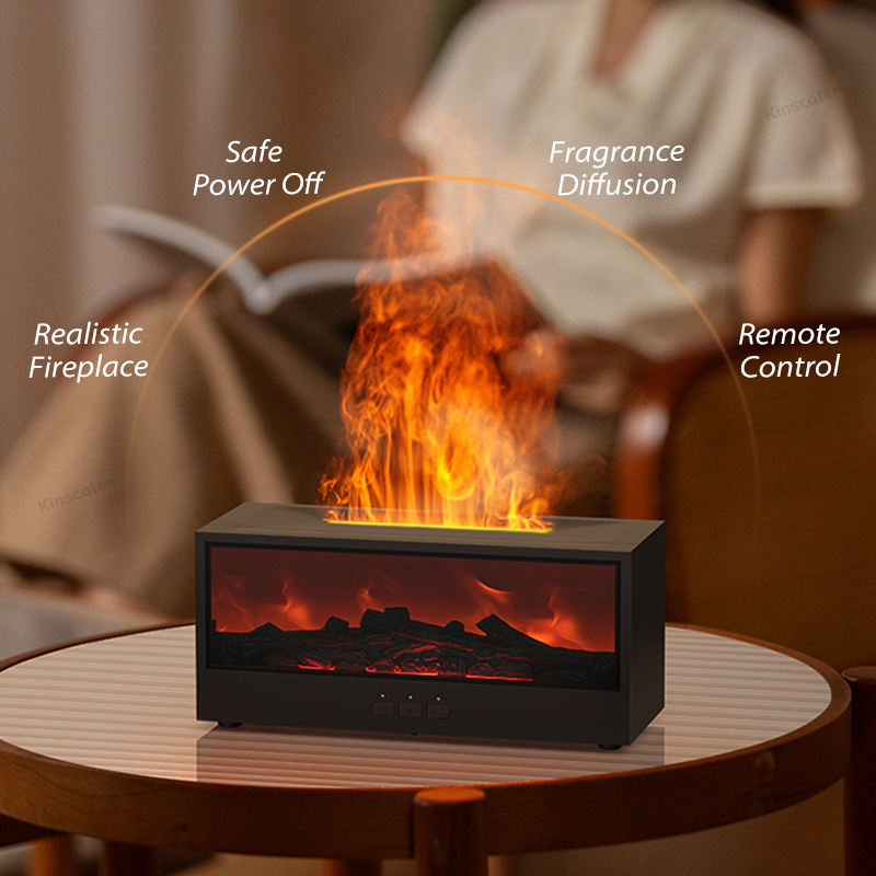 Aromatherapy Essential Oil Fireplace Diffuser Colored Flame Diffuser Bonfire Fireplace Humidifier with Remote Control for Home Office